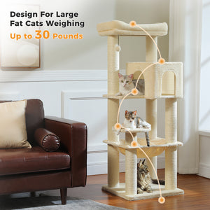 Plush 56.3-Inch Cat Tower, Large Cat Tree with Larger Hammock and Condo, Reinforced Scratching Posts (φ3.1in) for Big Adult Cats 30 lbs
