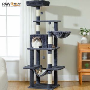 PAWZ Road 64" Cat Tree 5 camadas com arranhador torre grande rede para gatos internos, cinza escuro