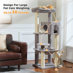 Plush 56.3-Inch Cat Tower, Large Cat Tree with Larger Hammock and Condo, Reinforced Scratching Posts (φ3.1in) for Big Adult Cats 30 lbs