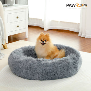 PAWZ Road Calming Donut Dog Bed Anti-Anxiety Plush Pillow Round Puppy Cat Bed 23" for Pets Up to 25lbs,Gray