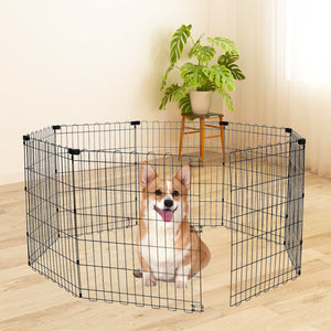 Foldable Octagonal Metal Dog Playpen – 8-Panel Exercise Pen for Dogs, 24-30-36-42-48 Inch Multiple Heights (With & Without Door), Indoor/Outdoor (Black)