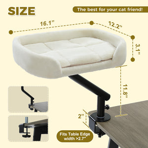 PAWZ Road Cat Bed for Desk - 14 Inch Space Saving Cat Hammock with Interactive Plush Ball Supports Up to 50lbs - Fits Tables Under 5cm Thick White