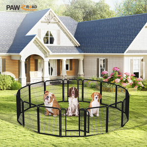 PAWZ Road Heavy Duty Metal Dog Crate & Playpen for Indoor Outdoor Use - Portable Pet Pen for Camping, Yard, RV - Multiple Size 8&16 Panels, Black