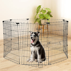 Foldable Octagonal Metal Dog Playpen – 8-Panel Exercise Pen for Dogs, 24-30-36-42-48 Inch Multiple Heights (With & Without Door), Indoor/Outdoor (Black)