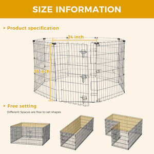 Foldable Octagonal Metal Dog Playpen – 8-Panel Exercise Pen for Dogs, 24-30-36-42-48 Inch Multiple Heights (With & Without Door), Indoor/Outdoor (Black)