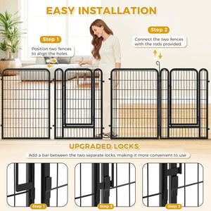 PAWZ Road Heavy Duty Metal Dog Crate & Playpen for Indoor Outdoor Use - Portable Pet Pen for Camping, Yard, RV - Multiple Size 8&16 Panels, Black