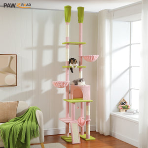 PAWZ Road Cactus Cat Tree Floor to Ceiling Cat Tower with Adjustable Height (229-275cm), 5 Layers Climbing Activity Center for Cats with Cozy Hammock, Platforms and Dangling Balls for Indoor Cats PAWZ Road Cactus Cat Tree Floor to Ceiling Cat Tower with Adjustable Height (229-275cm), 5 Layers Climbing Activity Center for Cats with Cozy Hammock, Platforms and Dangling Balls for Indoor Cats