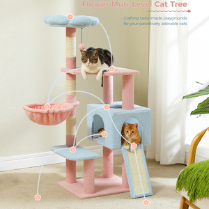 PAWZ Road 47.2" Multi-Level with Sisal Covered Cute Flower Cat Tree