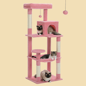 PAWZ Road 56.3" Plush Sisal Scratcher with 2 Door Condo House Cat Tree