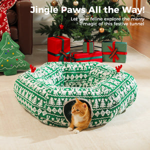 PAWZ Road Cat Tunnel, Cactus Cat Donut Tunnel Collapsible Cat Tunnel Tube, Dia-38 inches with Flower Soft Mat for Indoor Cats and Rabbits