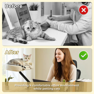 PAWZ Road Cat Bed for Desk - 14 Inch Space Saving Cat Hammock with Interactive Plush Ball Supports Up to 50lbs - Fits Tables Under 5cm Thick White