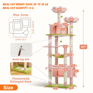 PAWZ Road Large 81 Inches Flower/Cactus Cat Tree Tower for Indoor Cats - with 2 Top Perches, 2 Condos, Thicker Base & Reinforced Structure, Sisal-Covered Scratching Posts(Multiple color options)