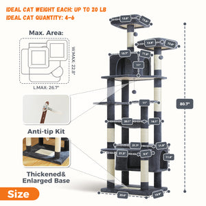 PAWZ Road Large 81 Inches Flower/Cactus Cat Tree Tower for Indoor Cats - with 2 Top Perches, 2 Condos, Thicker Base & Reinforced Structure, Sisal-Covered Scratching Posts(Multiple color options)