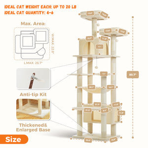 PAWZ Road Large 81 Inches Flower/Cactus Cat Tree Tower for Indoor Cats - with 2 Top Perches, 2 Condos, Thicker Base & Reinforced Structure, Sisal-Covered Scratching Posts(Multiple color options)