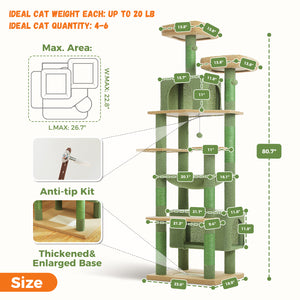 PAWZ Road Large 81 Inches Flower/Cactus Cat Tree Tower for Indoor Cats - with 2 Top Perches, 2 Condos, Thicker Base & Reinforced Structure, Sisal-Covered Scratching Posts(Multiple color options)