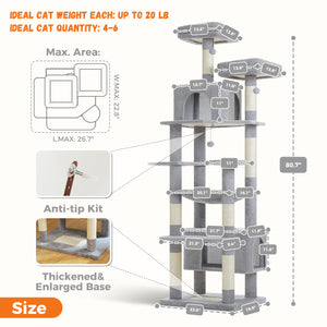 PAWZ Road Large 81 Inches Flower/Cactus Cat Tree Tower for Indoor Cats - with 2 Top Perches, 2 Condos, Thicker Base & Reinforced Structure, Sisal-Covered Scratching Posts(Multiple color options)