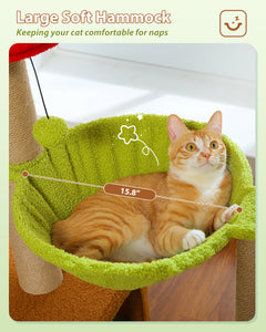 Flower Cat Tree with Sisal Scratching Posts, 36.6" Cute Cat Tower with Large Green Hammock for Small Indoor Cats, Cat Condo with Removable Flower Bed for Kittens
