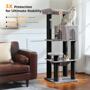 Plush 56.3-Inch Cat Tower, Large Cat Tree with Larger Hammock and Condo, Reinforced Scratching Posts (φ3.1in) for Big Adult Cats 30 lbs