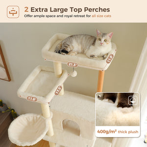PAWZ Road Large Cat Tree, 73-Inch Tall Wooden Cat Tower with 2 Spacious Hammocks,2 Big Top Beds,8 Fully Scratching Posts and Natural Wood Posts, Multi Cat Tree for Indoor Cats Large Adult