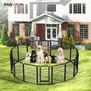 PAWZ Road Heavy Duty Metal Dog Crate & Playpen for Indoor Outdoor Use - Portable Pet Pen for Camping, Yard, RV - Multiple Size 8&16 Panels, Black