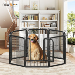 PAWZ Road Heavy Duty Metal Dog Crate & Playpen for Indoor Outdoor Use - Portable Pet Pen for Camping, Yard, RV - Multiple Size 8&16 Panels, Black
