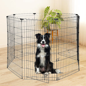 Foldable Octagonal Metal Dog Playpen – 8-Panel Exercise Pen for Dogs, 24-30-36-42-48 Inch Multiple Heights (With & Without Door), Indoor/Outdoor (Black)