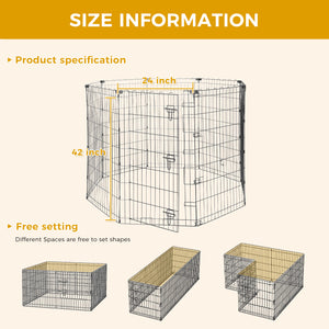 Foldable Octagonal Metal Dog Playpen – 8-Panel Exercise Pen for Dogs, 24-30-36-42-48 Inch Multiple Heights (With & Without Door), Indoor/Outdoor (Black)