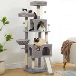 PAWZ Road 64" Cat Tree Large Plush Cat Tower Condo Multi-Level Cat Scratching Post Tower for All Indoor Cats, Gray,Beige