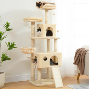 PAWZ Road 64" Cat Tree Large Plush Cat Tower Condo Multi-Level Cat Scratching Post Tower for All Indoor Cats, Gray,Beige