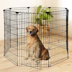 Foldable Octagonal Metal Dog Playpen – 8-Panel Exercise Pen for Dogs, 24-30-36-42-48 Inch Multiple Heights (With & Without Door), Indoor/Outdoor (Black)