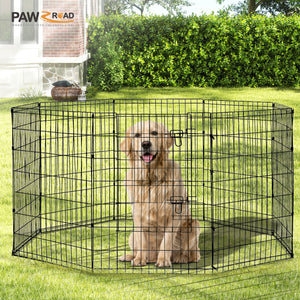 Foldable Octagonal Metal Dog Playpen – 8-Panel Exercise Pen for Dogs, 24-30-36-42-48 Inch Multiple Heights (With & Without Door), Indoor/Outdoor (Black)