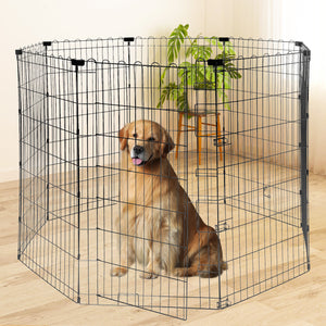 Foldable Octagonal Metal Dog Playpen – 8-Panel Exercise Pen for Dogs, 24-30-36-42-48 Inch Multiple Heights (With & Without Door), Indoor/Outdoor (Black)