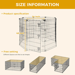 Foldable Octagonal Metal Dog Playpen – 8-Panel Exercise Pen for Dogs, 24-30-36-42-48 Inch Multiple Heights (With & Without Door), Indoor/Outdoor (Black)