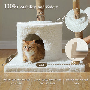 PAWZ Road 59-Inch Modern Luxury Wood Cat Tree Tower, Natural Wood,  Condo& Hammock, Flower Design for Indoor Cats, White, Home