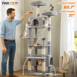PAWZ Road Large 81 Inches Flower/Cactus Cat Tree Tower for Indoor Cats - with 2 Top Perches, 2 Condos, Thicker Base & Reinforced Structure, Sisal-Covered Scratching Posts(Multiple color options)