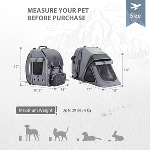 PAWZ Road Travel Expandable Cat Carrier with Fashion Detachable Treat Pouch Gray
