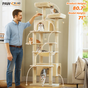PAWZ Road Large 81 Inches Flower/Cactus Cat Tree Tower for Indoor Cats - with 2 Top Perches, 2 Condos, Thicker Base & Reinforced Structure, Sisal-Covered Scratching Posts(Multiple color options)