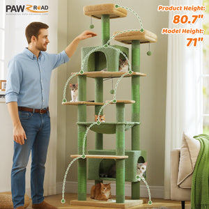 PAWZ Road Large 81 Inches Flower/Cactus Cat Tree Tower for Indoor Cats - with 2 Top Perches, 2 Condos, Thicker Base & Reinforced Structure, Sisal-Covered Scratching Posts(Multiple color options)