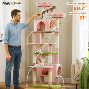 PAWZ Road Large 81 Inches Flower/Cactus Cat Tree Tower for Indoor Cats - with 2 Top Perches, 2 Condos, Thicker Base & Reinforced Structure, Sisal-Covered Scratching Posts(Multiple color options)