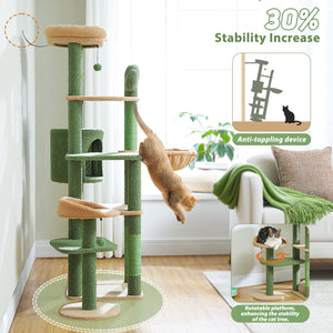 PAWZ Road 59" Cactus Cat Tree, Tall Cat Tree for Large Cat, Multi-Level Cat Tower, Cat Tree for Indoor Cats, Cat Condo with Large Hammock, Scratching Post and 2 Perches,