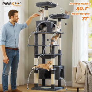 PAWZ Road Large 81 Inches Flower/Cactus Cat Tree Tower for Indoor Cats - with 2 Top Perches, 2 Condos, Thicker Base & Reinforced Structure, Sisal-Covered Scratching Posts(Multiple color options)