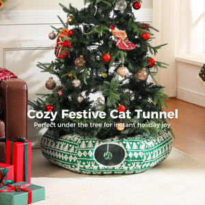 PAWZ Road Cat Tunnel, Cactus Cat Donut Tunnel Collapsible Cat Tunnel Tube, Dia-38 inches with Flower Soft Mat for Indoor Cats and Rabbits