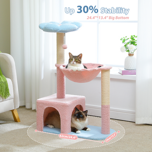 PAWZ Road Flower Cat Tree 36.6" Multi-Level Cat Tower with Sisal Covered Scratching Posts, Cute Cat Condo for Indoor Small Medium Cats, Pink Top Perch, Ramp, Fluffy Ball,Blue
