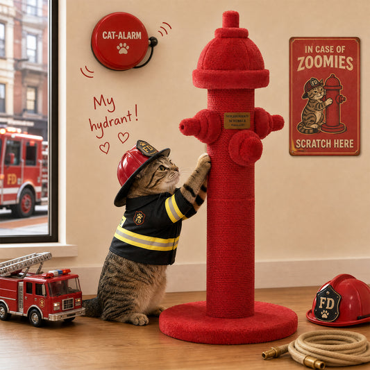 Fire Hydrant Sisal Cat Scratching Post — Red Vertical Cat Scratcher | Full Sisal Wrap · Soft Plush Cover · 10-Minute Setup