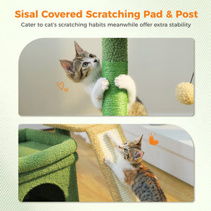 PAWZ Road 27-Inch Small Cat Tree Tower for Large Adult Cats with Wide Top Perch, Private Cat Condo and Sisal Scratching Post&Pad for Indoor Cats, (Green/Gray/Beige)