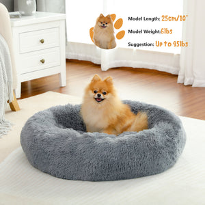 PAWZ Road Calming Donut Dog Bed Anti-Anxiety Plush Pillow Round Puppy Cat Bed 23" for Pets Up to 25lbs,Gray