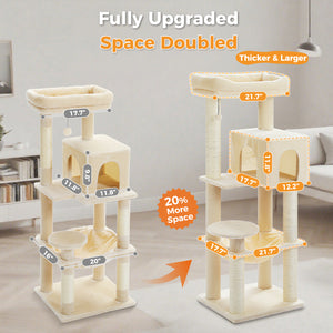 Plush 56.3-Inch Cat Tower, Large Cat Tree with Larger Hammock and Condo, Reinforced Scratching Posts (φ3.1in) for Big Adult Cats 30 lbs