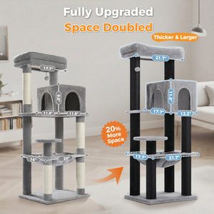 Plush 56.3-Inch Cat Tower, Large Cat Tree with Larger Hammock and Condo, Reinforced Scratching Posts (φ3.1in) for Big Adult Cats 30 lbs