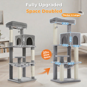 Plush 56.3-Inch Cat Tower, Large Cat Tree with Larger Hammock and Condo, Reinforced Scratching Posts (φ3.1in) for Big Adult Cats 30 lbs