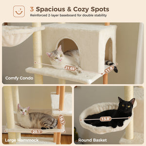 PAWZ Road Large Cat Tree, 73-Inch Tall Wooden Cat Tower with 2 Spacious Hammocks,2 Big Top Beds,8 Fully Scratching Posts and Natural Wood Posts, Multi Cat Tree for Indoor Cats Large Adult